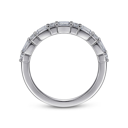 14K White Gold Baguette and Princess Cut Diamond Anniversary Band