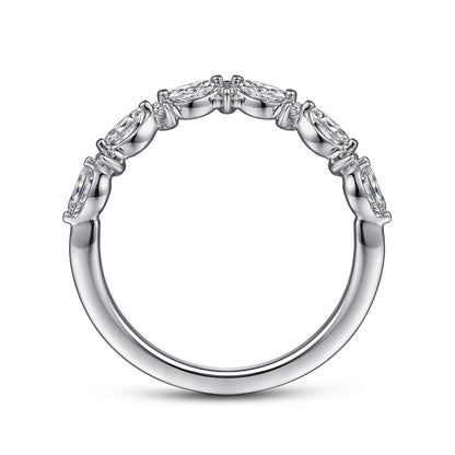 Curved 14K White Gold Marquise and Round Diamond Anniversary Band