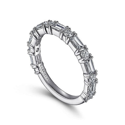 Gabriel & Co. AN15578W44JJ 14K White Gold Baguette and Round Diamond Anniversary Band