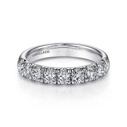 Gabriel & Co. AN6070W44JJ 14K White Gold 9 Stone French Pavé Diamond Wedding Band