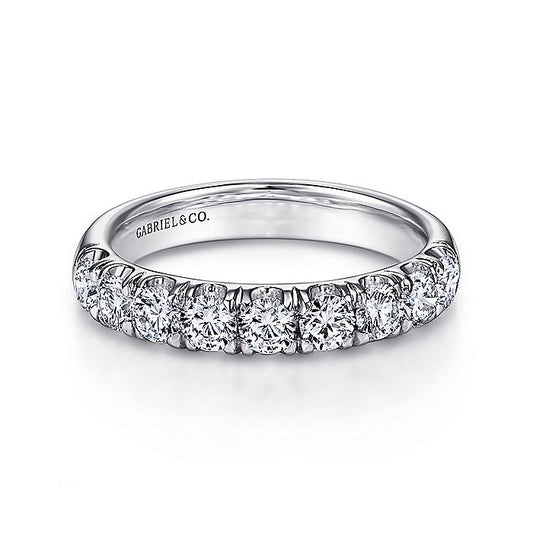 Gabriel & Co. AN6070W44JJ 14K White Gold 9 Stone French Pavé Diamond Wedding Band