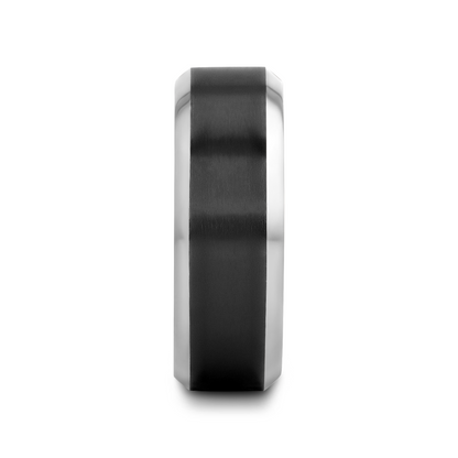 ATNOS Brushed Black Center Polished Beveled Edges Men's Titanium Wedding Ring - 6mm & 8mm