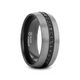 AVIATOR Domed Brushed Titanium Men's Wedding Band with Black Sapphire Stones Inlay - 8mm