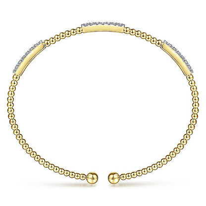Gabriel & Co. BG4217-62Y45JJ 14K Yellow Gold Bujukan Bead Cuff Bracelet with Diamond Pavé Stations
