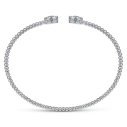 Gabriel & Co. BG4245-62W45PE 14K White Gold Round Peridot and Diamond Halo Bujukan Bangle