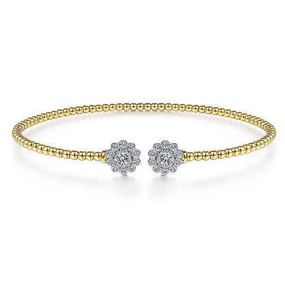 Gabriel & Co. BG4254-62M45JJ 14K White & Yellow Gold Bujukan Split Cuff Bracelet with Diamond Flowers