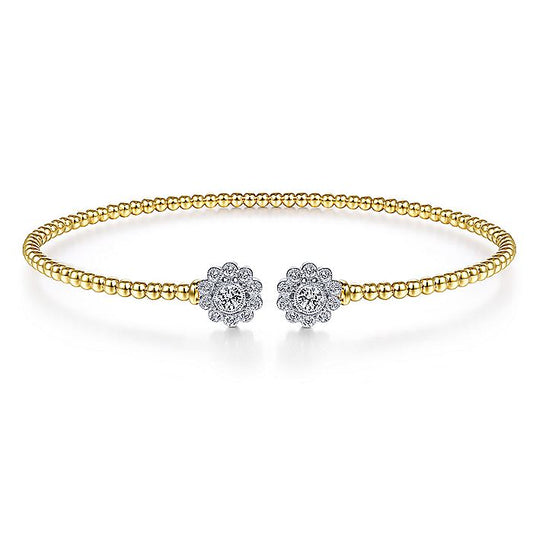 Gabriel & Co. BG4254-62M45JJ 14K White & Yellow Gold Bujukan Split Cuff Bracelet with Diamond Flowers