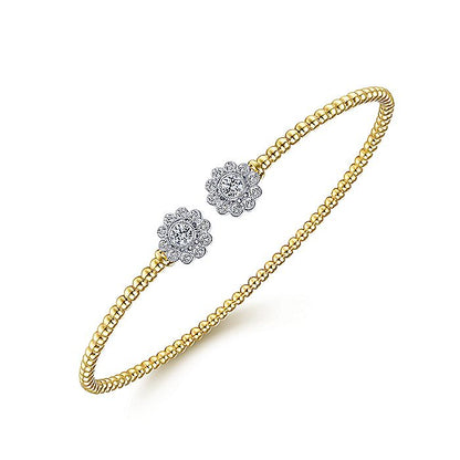 Gabriel & Co. BG4254-62M45JJ 14K White & Yellow Gold Bujukan Split Cuff Bracelet with Diamond Flowers