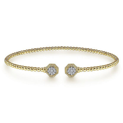 Gabriel & Co. BG4261-65Y45JJ 14K Yellow Gold Bujukan Split Cuff Bracelet with Diamond Pavé Hexagon Caps