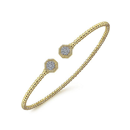 Gabriel & Co. BG4261-65Y45JJ 14K Yellow Gold Bujukan Split Cuff Bracelet with Diamond Pavé Hexagon Caps