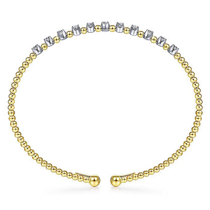 Gabriel & Co. BG4279-62M45JJ 14K Yellow Gold Bujukan Split Cuff Bracelet with Round White Gold Diamond Stations in size 6.25