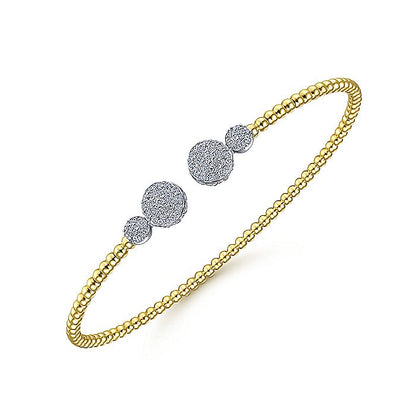 Gabriel & Co. BG4342-62M45JJ 14K White & Yellow Gold Bujukan Bead Split Cuff with Round Diamond Pavé Caps