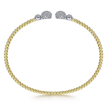 Gabriel & Co. BG4342-62M45JJ 14K White & Yellow Gold Bujukan Bead Split Cuff with Round Diamond Pavé Caps