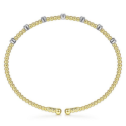 Gabriel & Co. BG4436-62M45JJ 14K White-Yellow Gold Bujukan Bead Cuff Bracelet with Diamond Stations