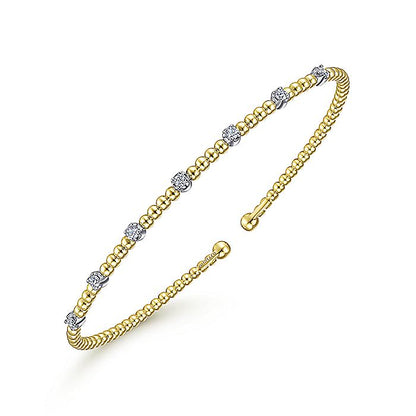 Gabriel & Co. BG4436-65M45JJ 14K White-Yellow Gold Bujukan Bead Cuff Bracelet with Diamond Stations