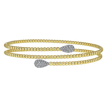 Gabriel & Co. BG4621-62M45JJ 14K White & Yellow Gold Bujukan Bead Wrap Bracelet with White Gold Diamond End Caps