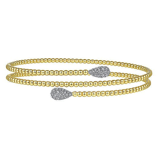 Gabriel & Co. BG4621-62M45JJ 14K White & Yellow Gold Bujukan Bead Wrap Bracelet with White Gold Diamond End Caps