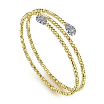 Gabriel & Co. BG4621-62M45JJ 14K White & Yellow Gold Bujukan Bead Wrap Bracelet with White Gold Diamond End Caps