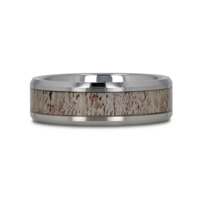 BUCK Polished Beveled Tungsten Carbide Men's Wedding Band with Ombre Deer Antler Inlay - 6mm & 8mm