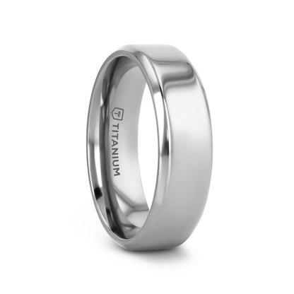 CORONAL Men's Polished Finish Beveled Edges Titanium Wedding Ring with Raised Center - 6mm & 8mm