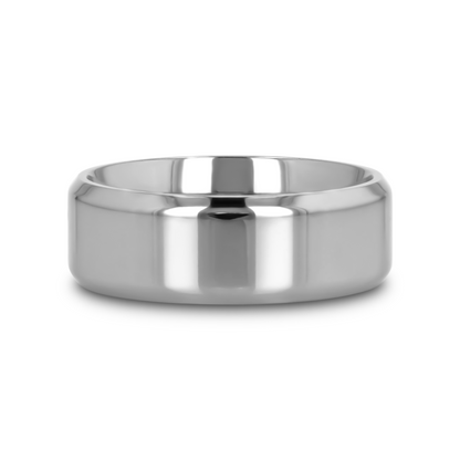 CORONAL Men's Polished Finish Beveled Edges Titanium Wedding Ring with Raised Center - 6mm & 8mm