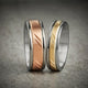6MM Grey Tungsten Carbide Ring - Bevel Diagonal Cut 14K Rose Gold Insert with Round Edge