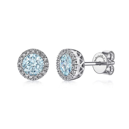 Gabriel & Co. EG11000W45AQ 14K White Gold AQ - Aquamarine Halo Stud Earrings