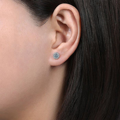 Gabriel & Co. EG11819W45AQ 14K White Gold Round Halo Aquamarine and Diamond Stud Earrings