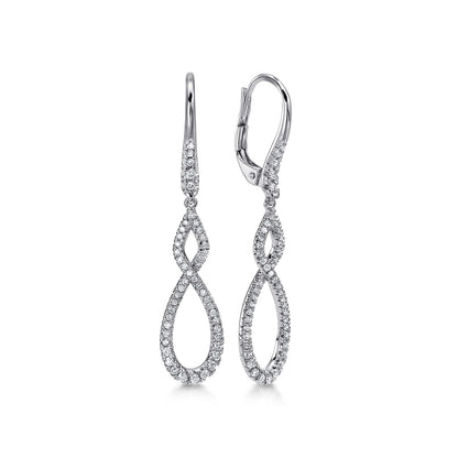 14K White Gold Diamond Lever Back Drop Earrings