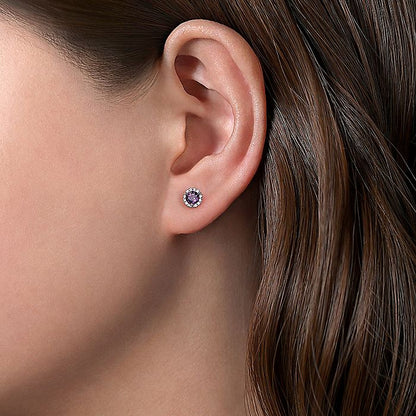 Gabriel & Co. EG12372W45AM 14K White Gold Round Amethyst and Diamond Halo Stud Earring