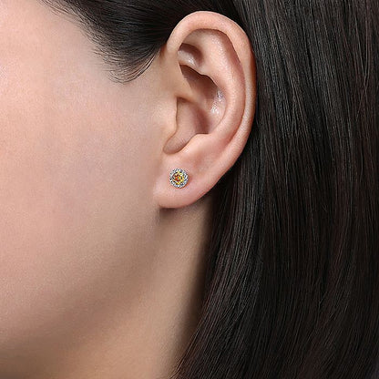 Gabriel & Co. EG12372W45CT 14K White Gold Round Halo Citrine and Diamond Stud Earring