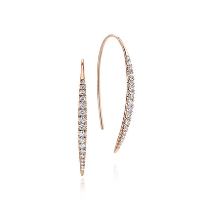 14K Rose Gold Tapered Diamond Fish Wire Drop Earrings
