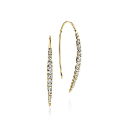 14K Yellow Gold Tapered Diamond Fish Wire Drop Earrings
