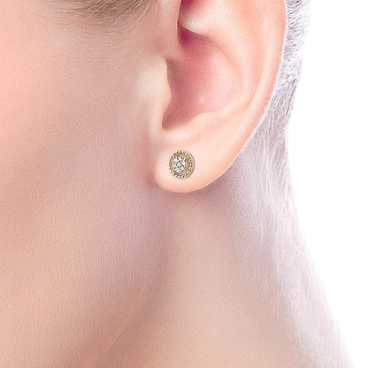 Gabriel & Co. EG13355Y45JJ 14K Yellow Gold Beaded Round Frame Diamond Cluster Stud Earrings