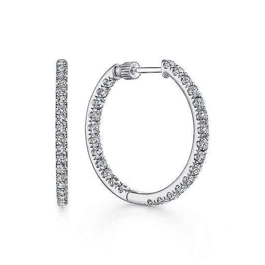 Gabriel & Co. EG13478W45JJ 14K White Gold French Pavé 30mm Round Inside Out Diamond Hoop Earrings