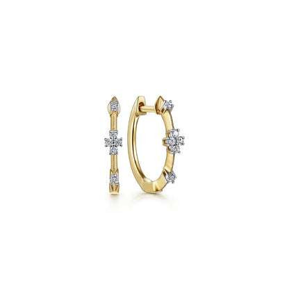 14K Yellow Gold 15mm Diamond Station Huggie Earrings