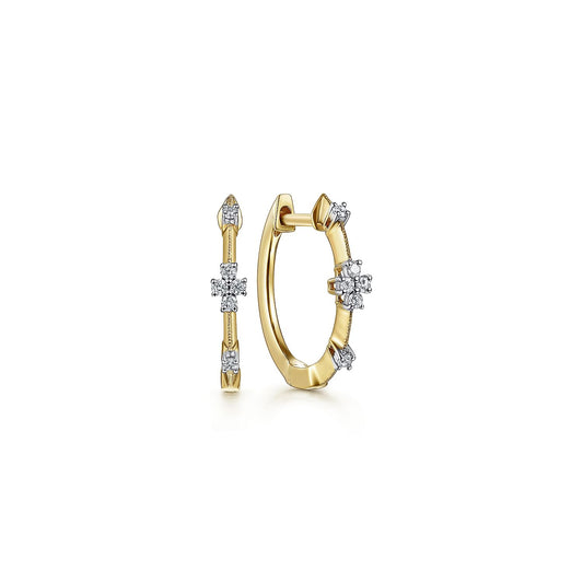 14K Yellow Gold 15mm Diamond Station Huggie Earrings