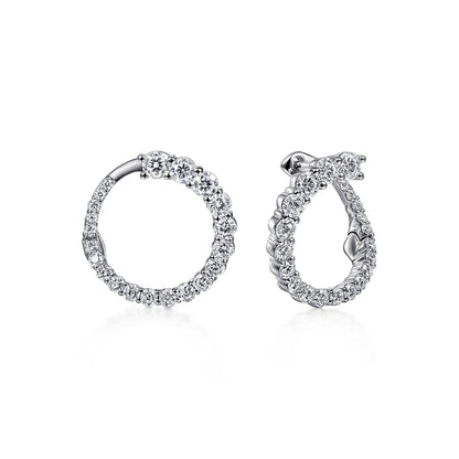 14K White Gold Open Diamond Circle Bypass Hoop Earrings