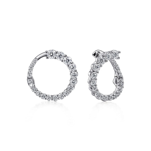 14K White Gold Open Diamond Circle Bypass Hoop Earrings