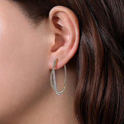 Gabriel & Co. EG13947M45JJ 14K Yellow-White Gold Twisted 35mm Classic Diamond Hoop Earrings