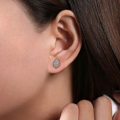 Gabriel & Co. EG13978M45JJ 14K Yellow-White Gold Teardrop Shape Beaded Frame Diamond Stud Earrings