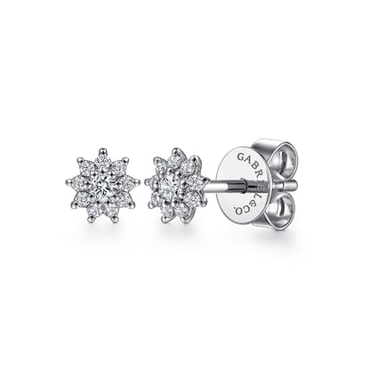 14K White Gold Cluster Diamond Flower Stud Earrings