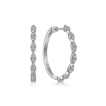 14K White Gold 30mm Diamond Classic Hoop Earrings