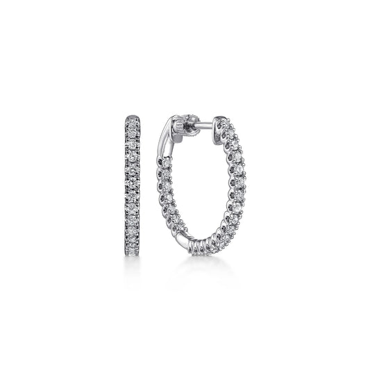 14K White Gold 20mm Inside Out Diamond Hoop Earrings