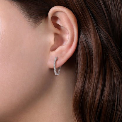 14K White Gold 20mm Inside Out Diamond Hoop Earrings