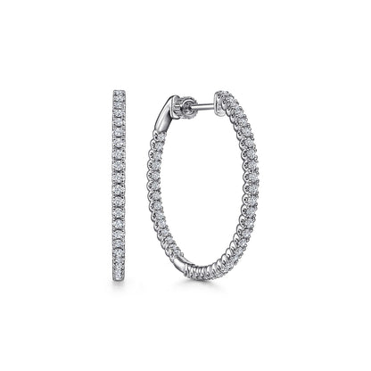 14K White Gold 30mm Inside Out Diamond Hoop Earrings
