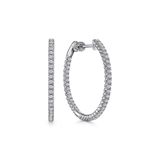 14K White Gold 30mm Inside Out Diamond Hoop Earrings