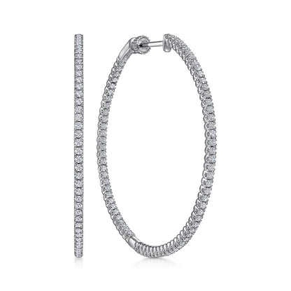 14K White Gold 50mm Inside Out Diamond Hoop Earrings