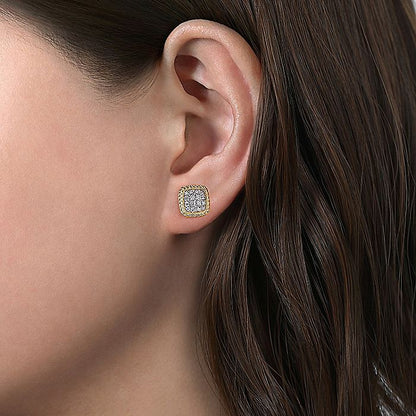 Gabriel & Co. EG14258Y45JJ 14K Yellow Gold Cushion Shape Pavé Diamond Stud Earrings