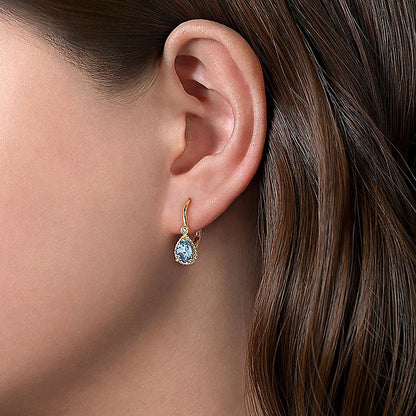 Gabriel & Co. EG14270Y45BT 14K Yellow Gold Diamond and Blue Topaz Earrings